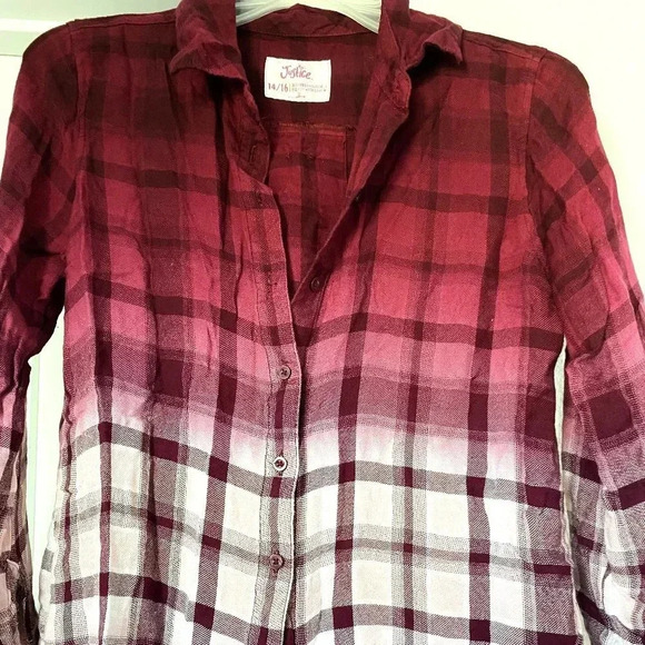 NWOT Justice Girls Maroon Pink & White Checked Full Sleeved Shirt Size 14-16 - Picture 1 of 9